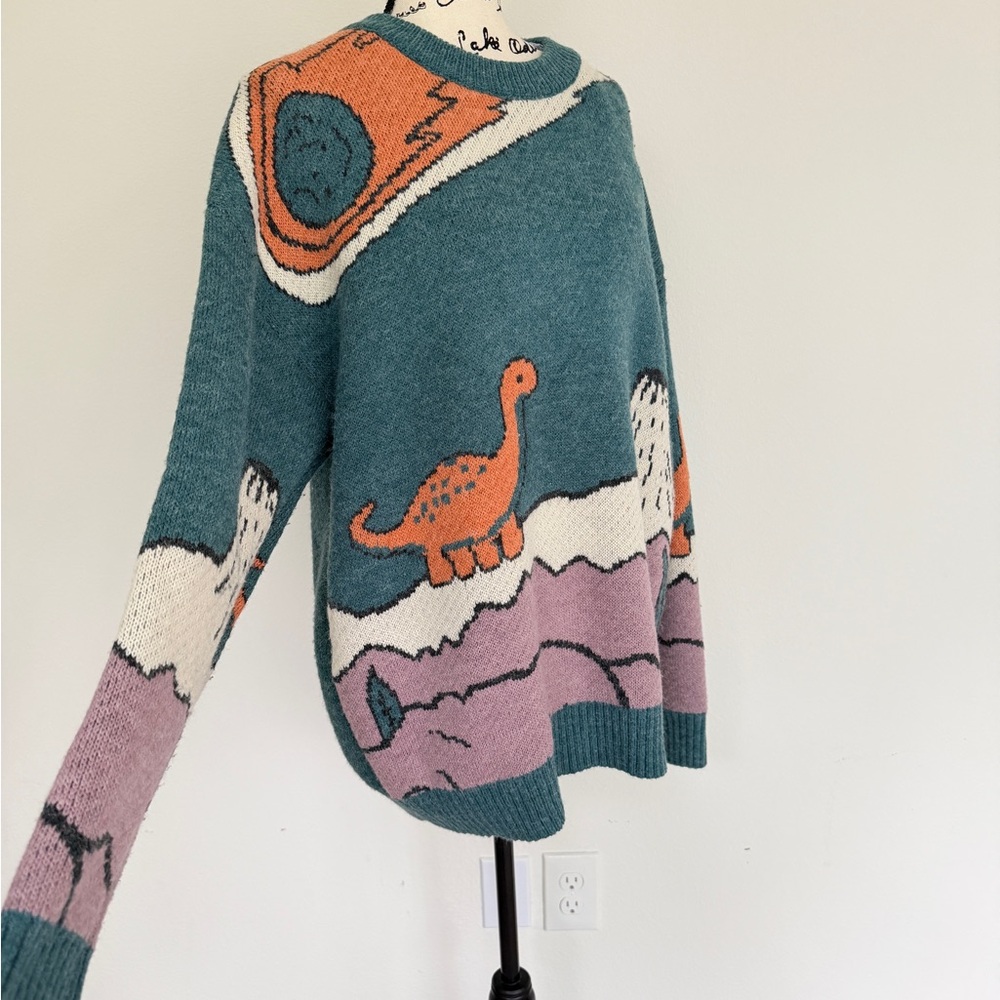 Aelfric Eden Dinosaur Sweater Sz L Dino Triassic Fossils Kawaii Cabin Core - Picture 12 of 16